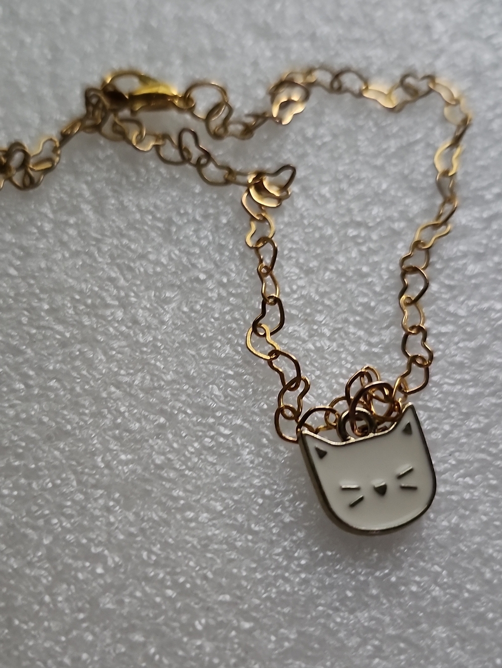 Hand Crafted Gold-tone Chain Bracelet / Anklet with White Cat Charm